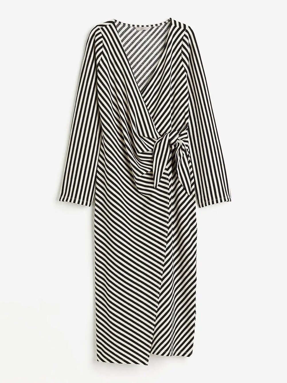 H&M 👗 Black and White Striped Wrap Midi Dress